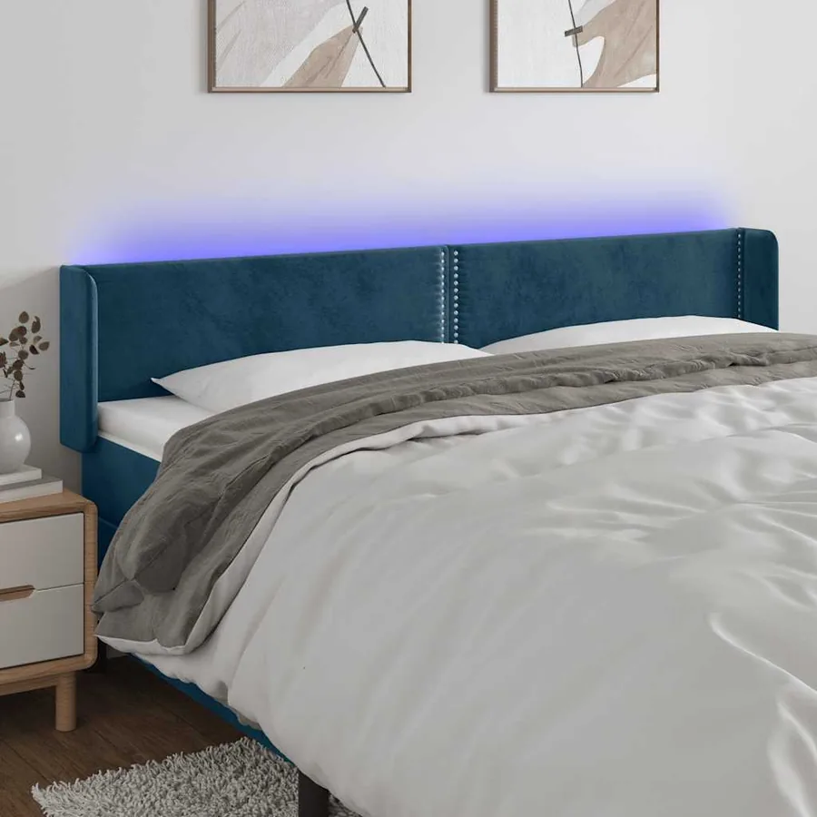 Tête de lit à LED Bleu foncé 163x16x78/88 cm Velours
