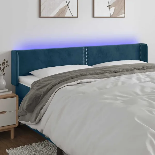 Tête de lit à LED Bleu foncé 163x16x78/88 cm Velours