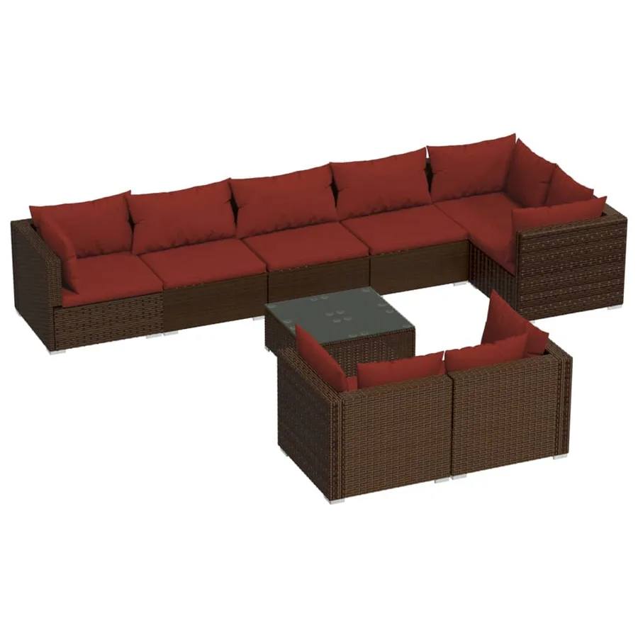 Salon de jardin avec coussins 9 pcs marron résine tressée - 2