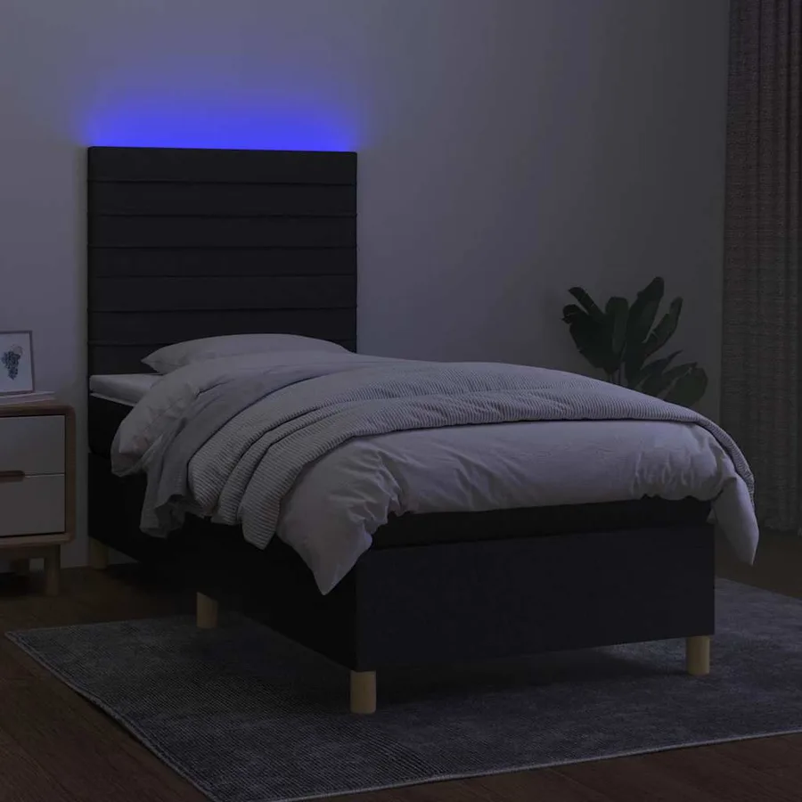 Sommier à lattes de lit et matelas et LED Noir 90x200 cm Tissu - 4