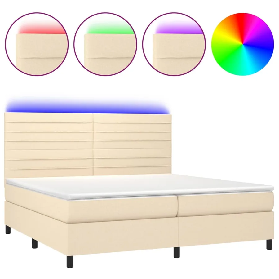 Sommier à lattes de lit et matelas et LED Crème 200x200cm Tissu - 2