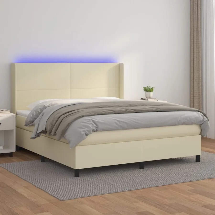 Sommier à lattes de lit matelas LED Crème 160x200 cm Similicuir