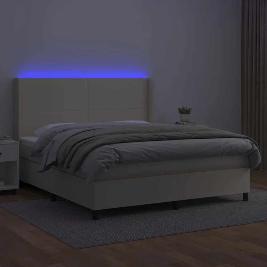 Sommier à lattes de lit matelas LED Crème 160x200 cm Similicuir - 3