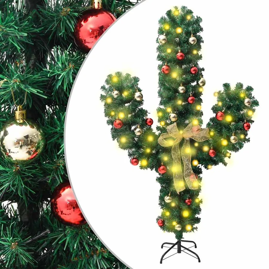 Cactus de Noël avec support et LED Vert 180 cm PVC