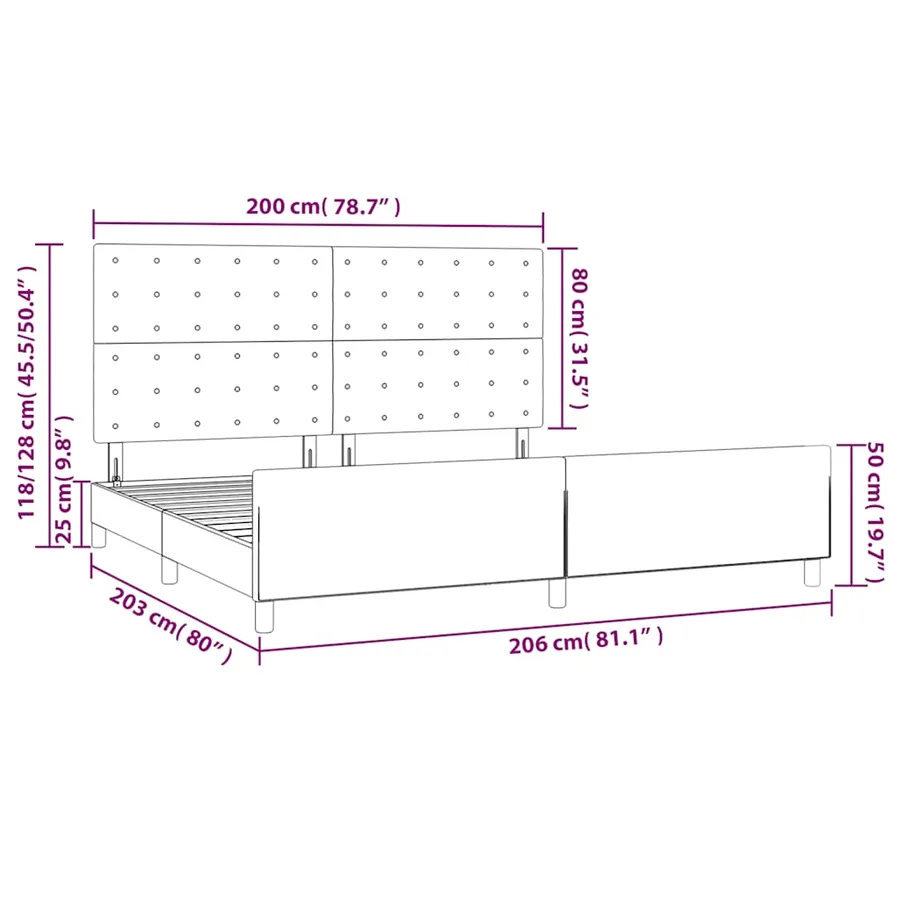 Cadre de lit sans matelas noir 200x200 cm tissu - 14