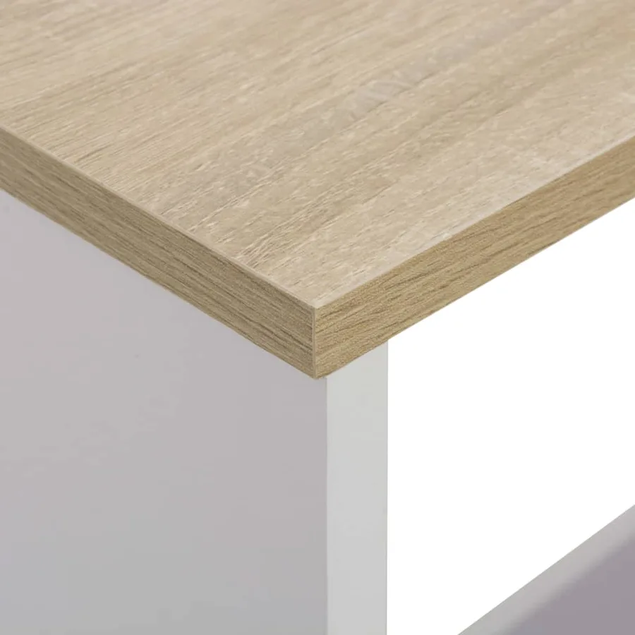 Table de bar avec 2 dessus de table Blanc et chêne 130x40x120cm - 9