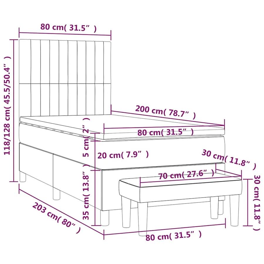 Sommier à lattes de lit et matelas Vert foncé 80x200 cm Velours - 9