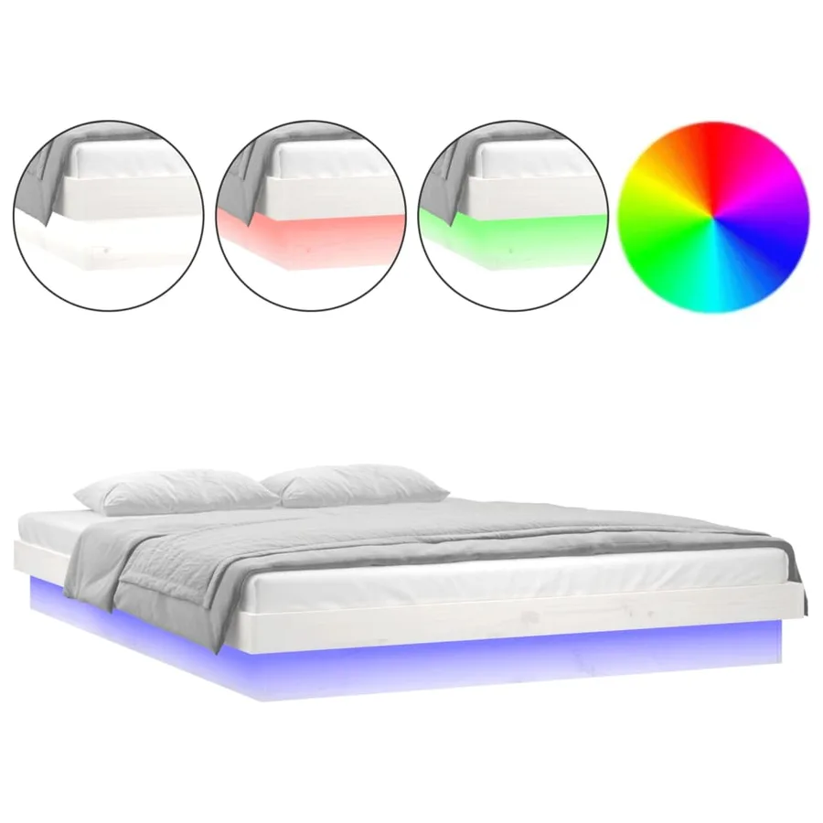 Cadre de lit à LED sans matelas blanc bois massif - 2