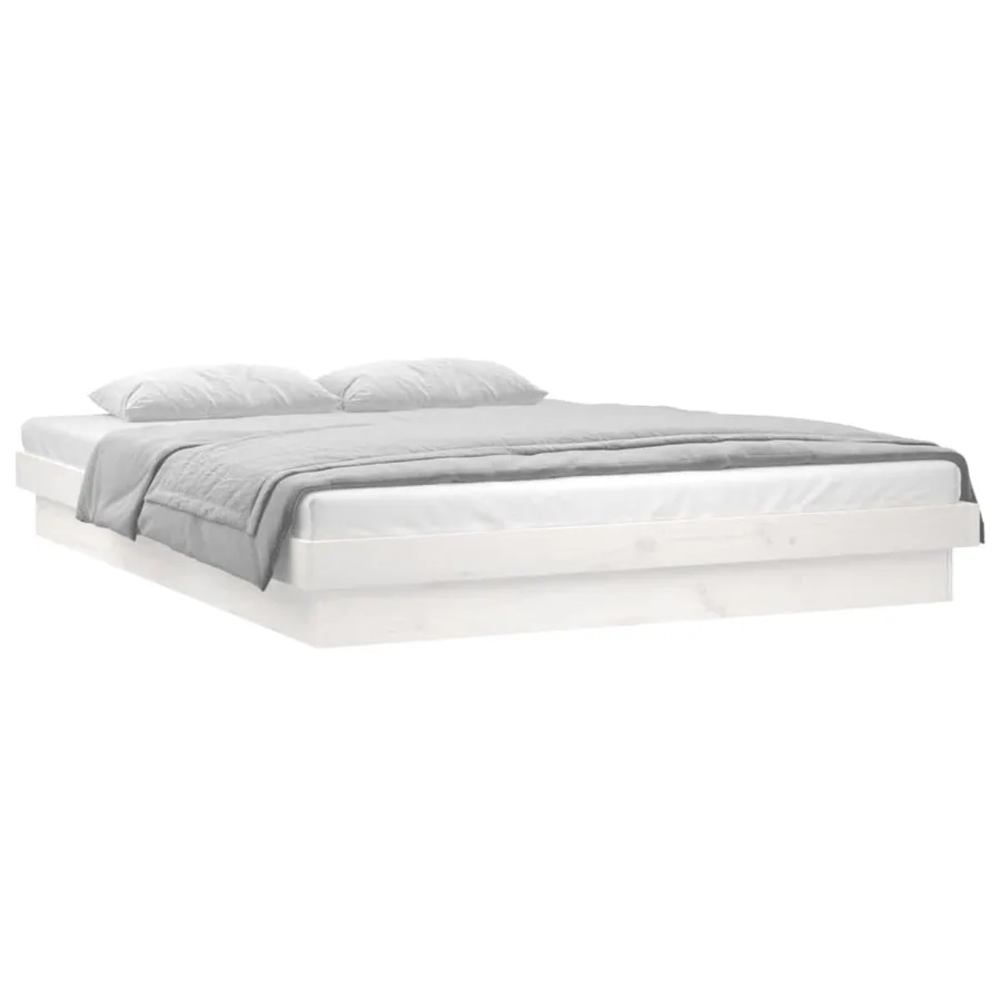 Cadre de lit à LED sans matelas blanc bois massif - 3