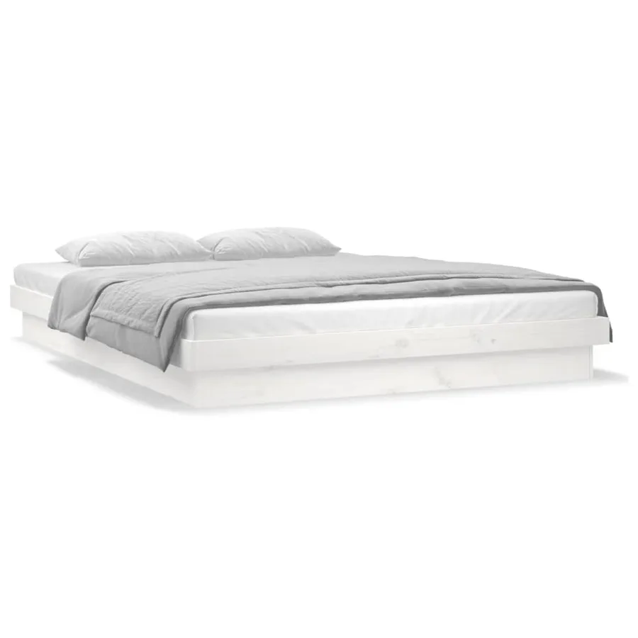 Cadre de lit à LED sans matelas blanc bois massif - 5