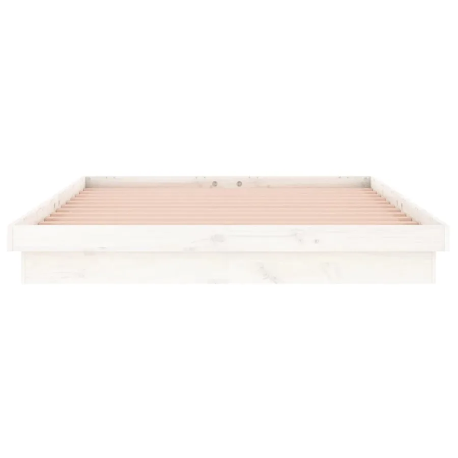 Cadre de lit à LED sans matelas blanc bois massif - 7