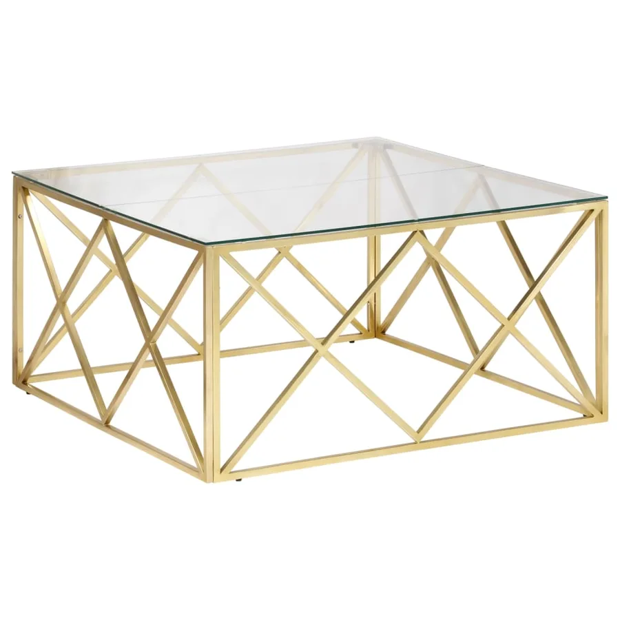 Table basse doré acier inoxydable et verre trempé - 2