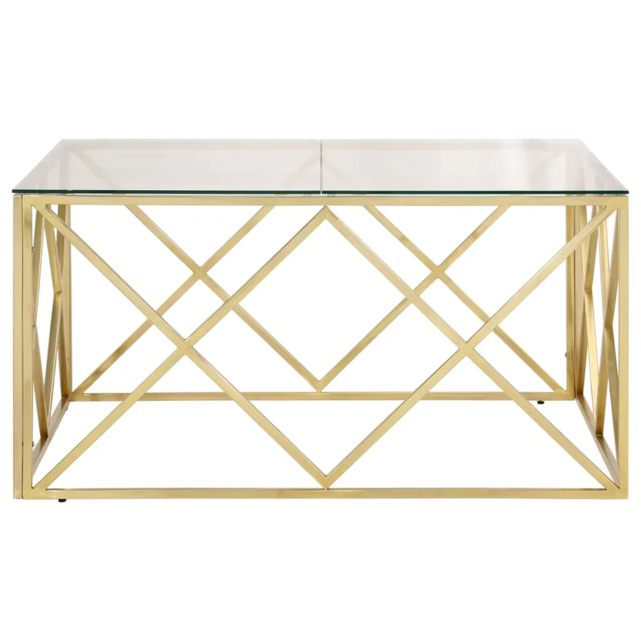 Table basse doré acier inoxydable et verre trempé - 4
