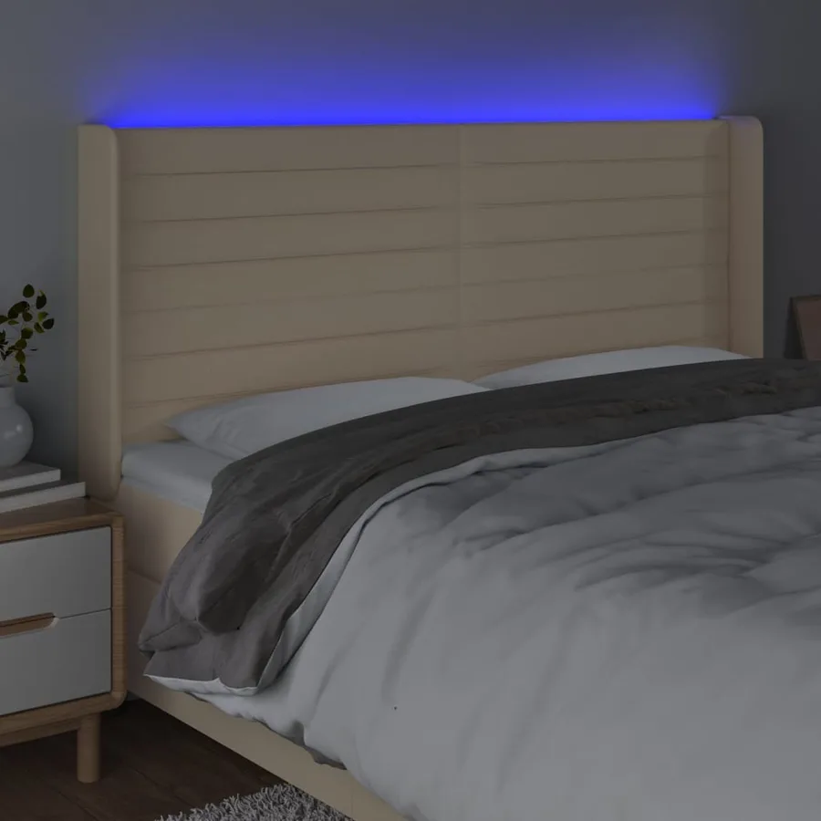 Tête de lit à LED Crème 163x16x118/128 cm Tissu - 4