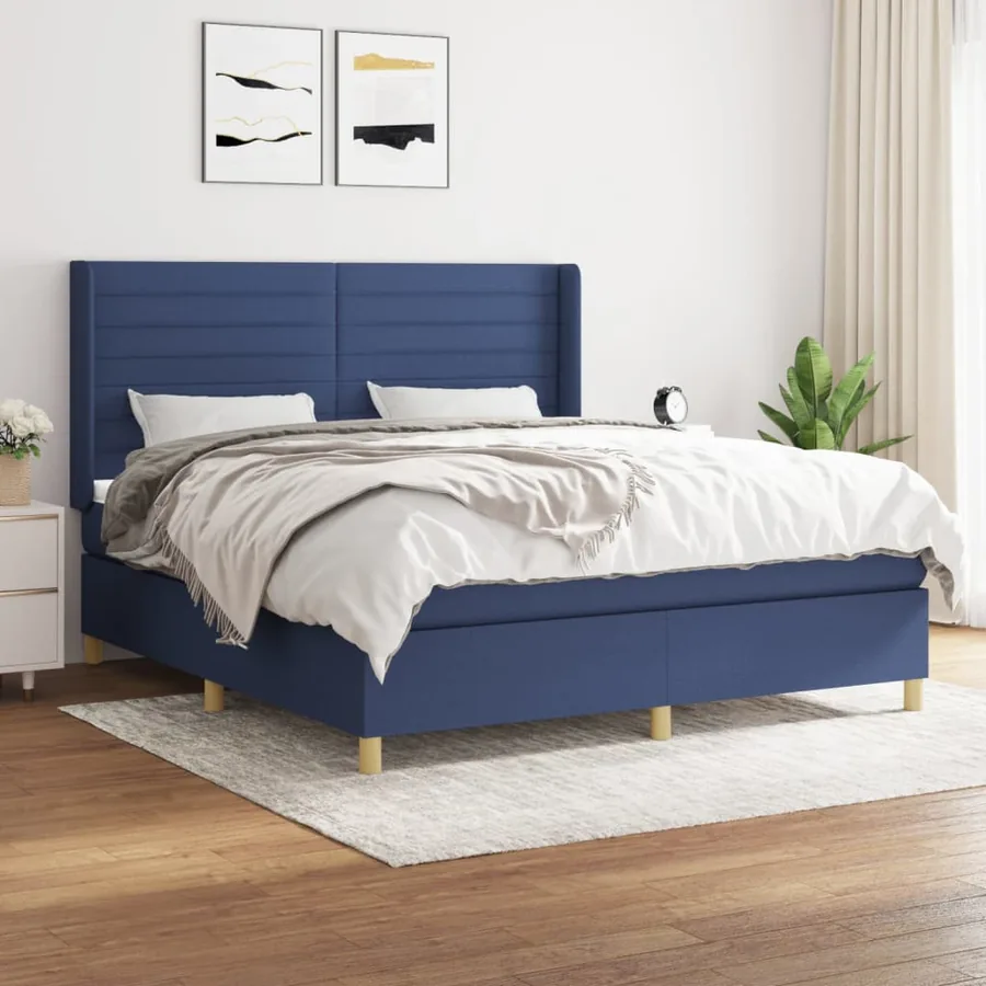 Sommier à lattes de lit avec matelas Bleu 180x200 cm Tissu