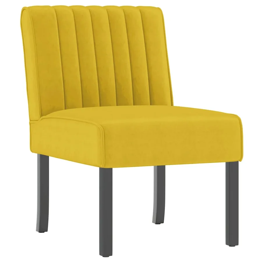 Fauteuil sans accoudoirs jaune velours - 2
