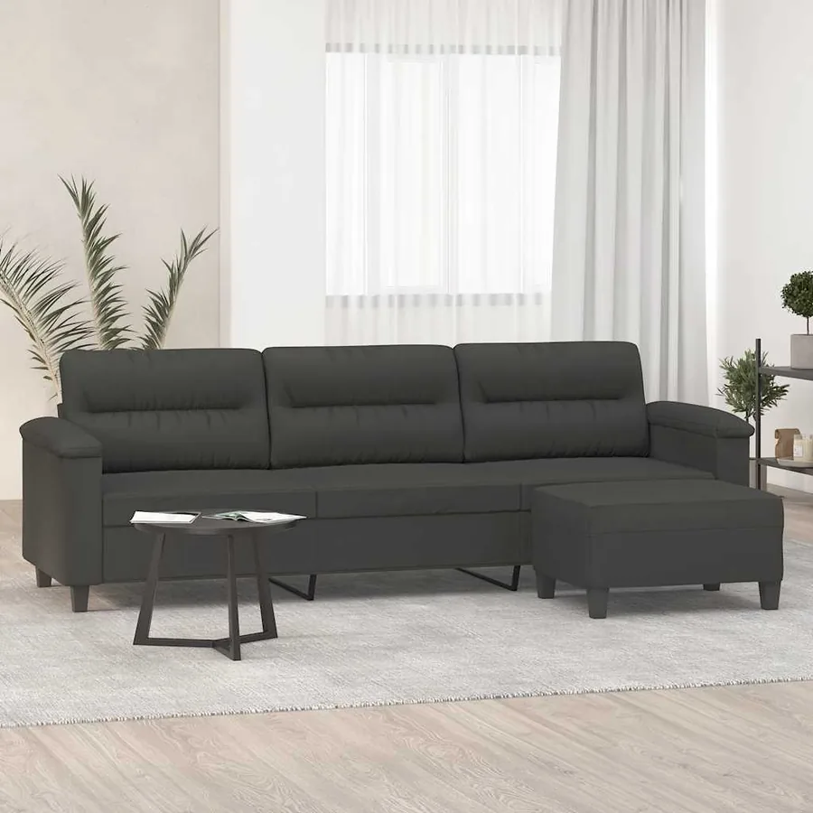 Canapé 3 places repose-pieds Gris foncé 210 cm Tissu microfibre