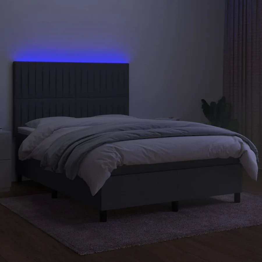 Sommier à lattes de lit et matelas et LED Gris foncé 140x190 cm - 4