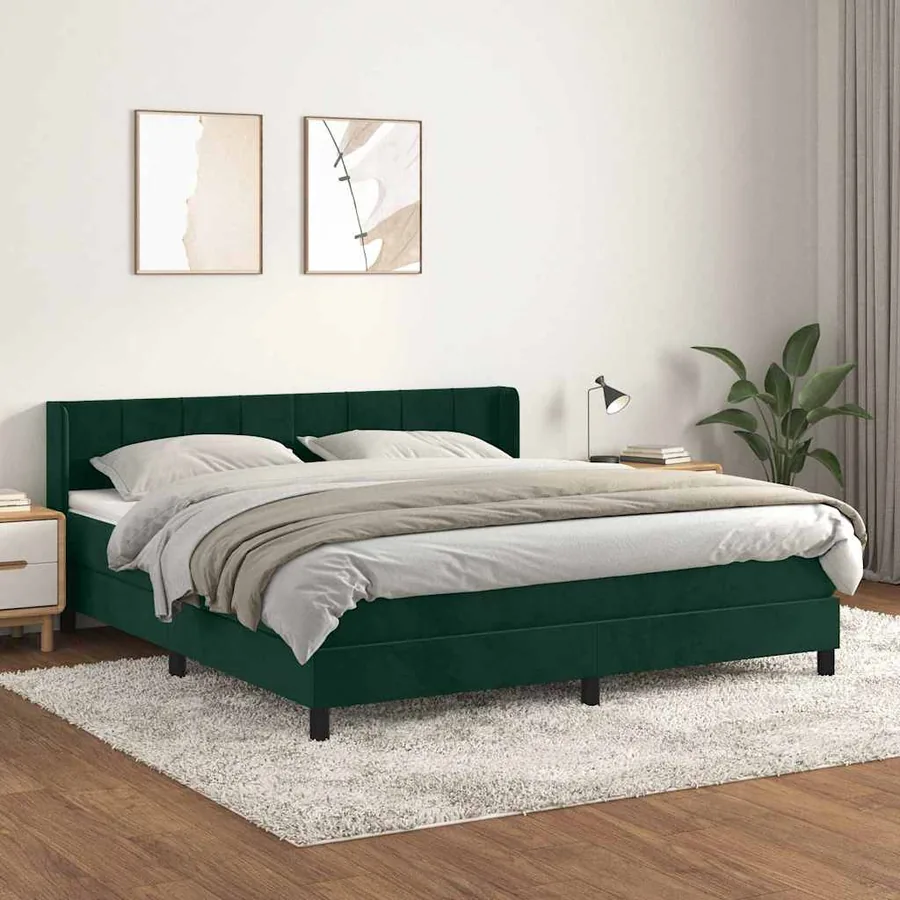 Sommier à lattes de lit et matelas Vert foncé 180x200cm Velours