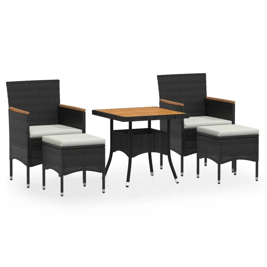 Ensemble à manger de jardin 5 pcs Résine tressée et acacia Noir - 2