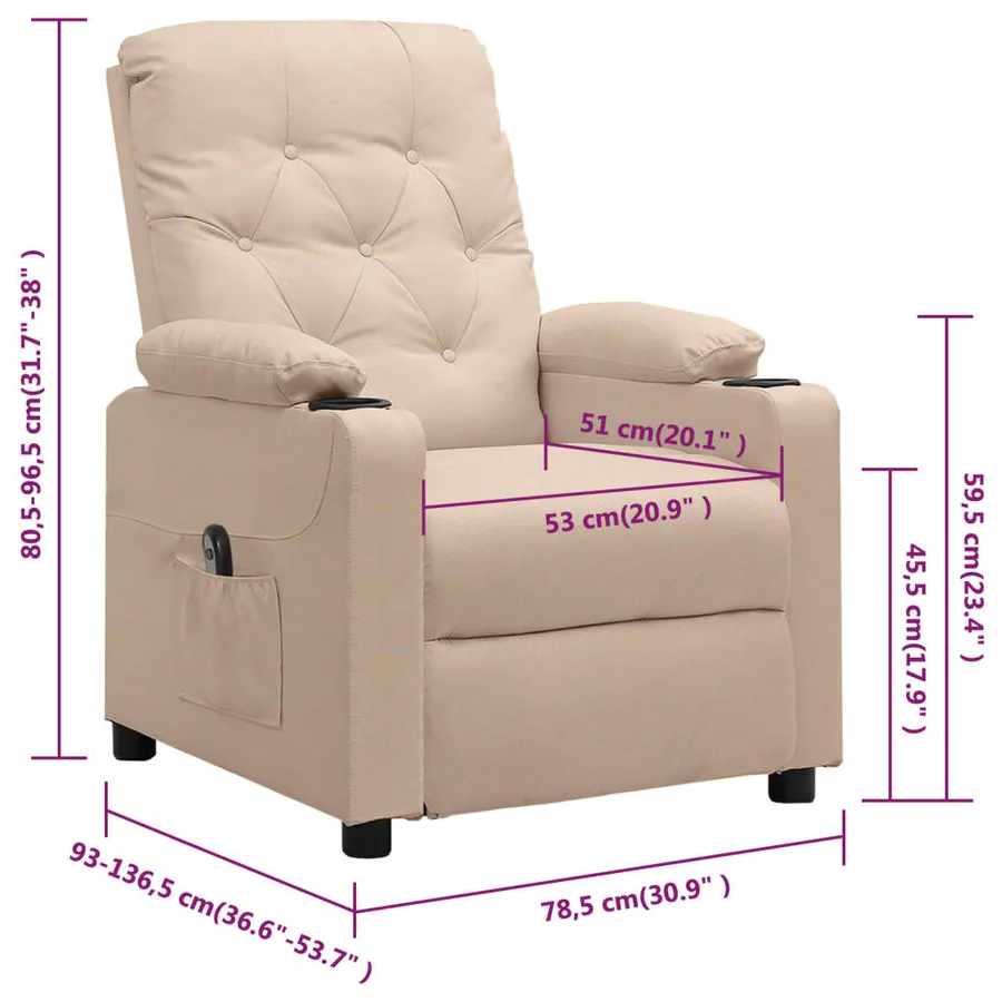Fauteuil inclinable électrique Crème Tissu - 11