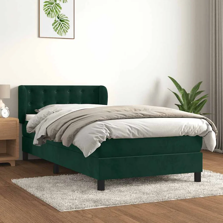 Sommier à lattes de lit avec matelas Vert foncé 90x190 cm