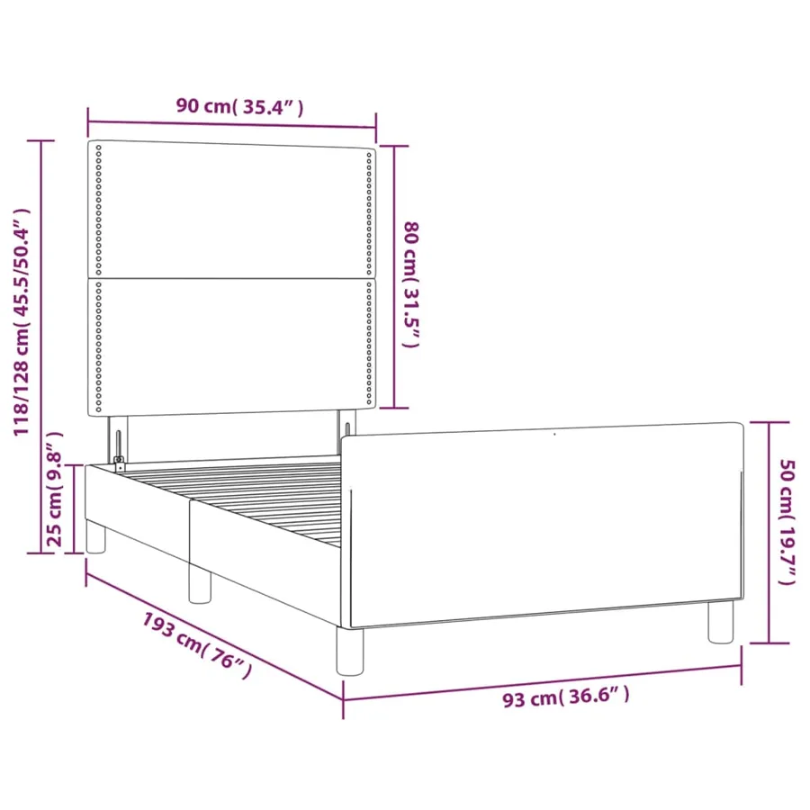Cadre de lit sans matelas rose 90x190 cm velours - 14