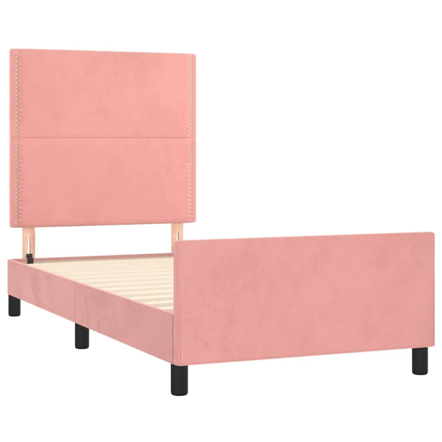 Cadre de lit sans matelas rose 90x190 cm velours - 4