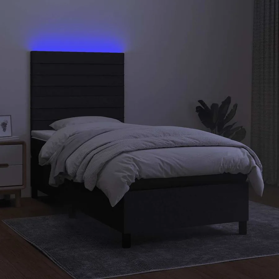 Sommier à lattes de lit avec matelas et LED Noir 90x200cm Tissu - 4