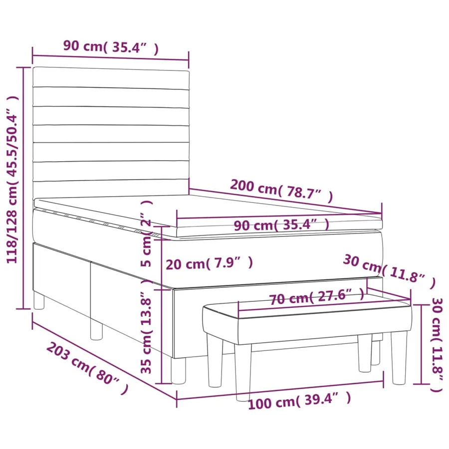 Sommier à lattes de lit avec matelas Gris clair 90x200 cm Tissu - 8