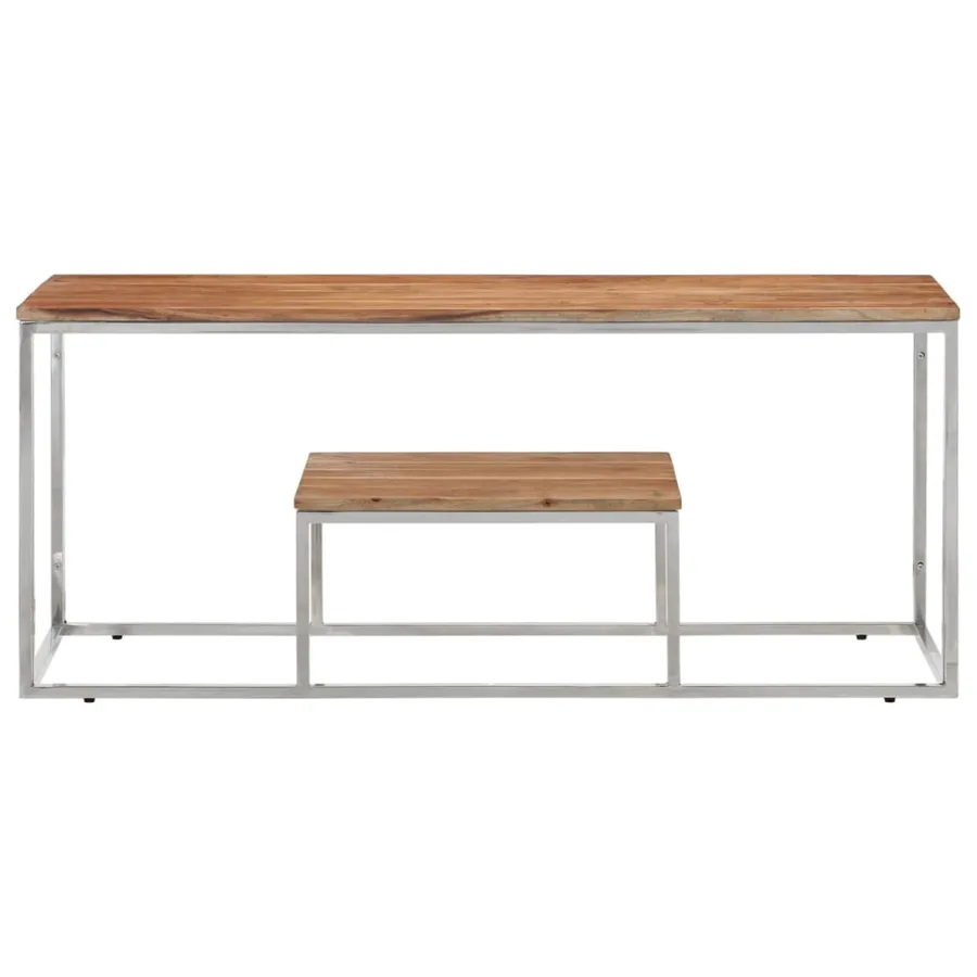 Table basse argenté acier inoxydable et bois massif d'acacia - 2