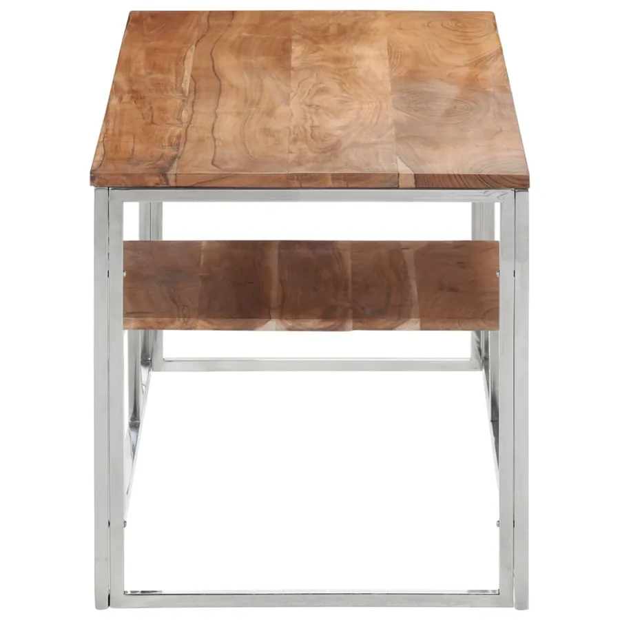 Table basse argenté acier inoxydable et bois massif d'acacia - 3