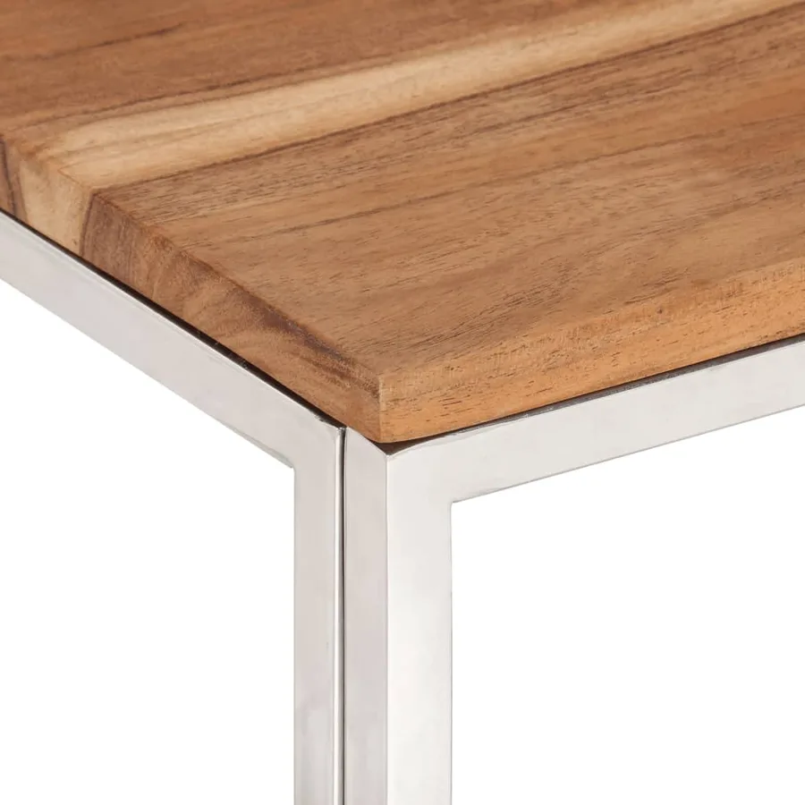 Table basse argenté acier inoxydable et bois massif d'acacia - 4
