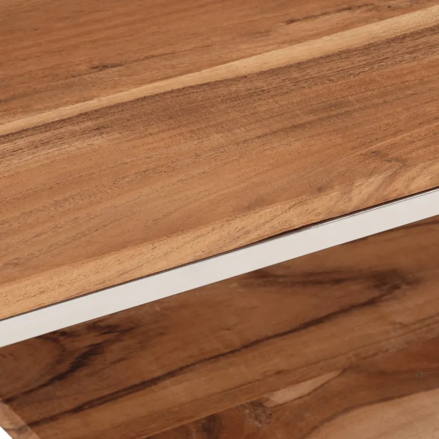 Table basse argenté acier inoxydable et bois massif d'acacia - 5