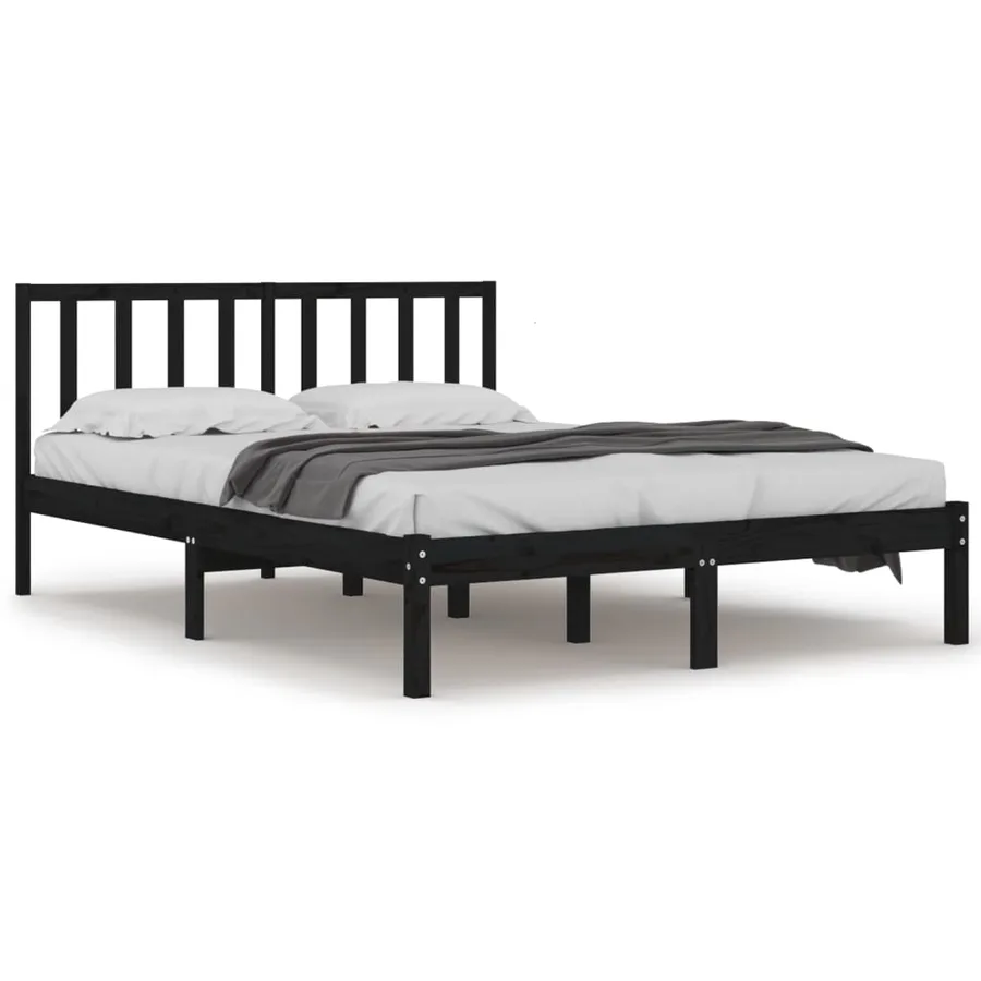 Cadre de lit sans matelas noir bois massif de pin 200x200 cm - 2
