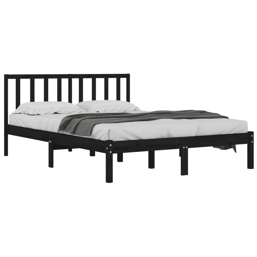 Cadre de lit sans matelas noir bois massif de pin 200x200 cm - 3