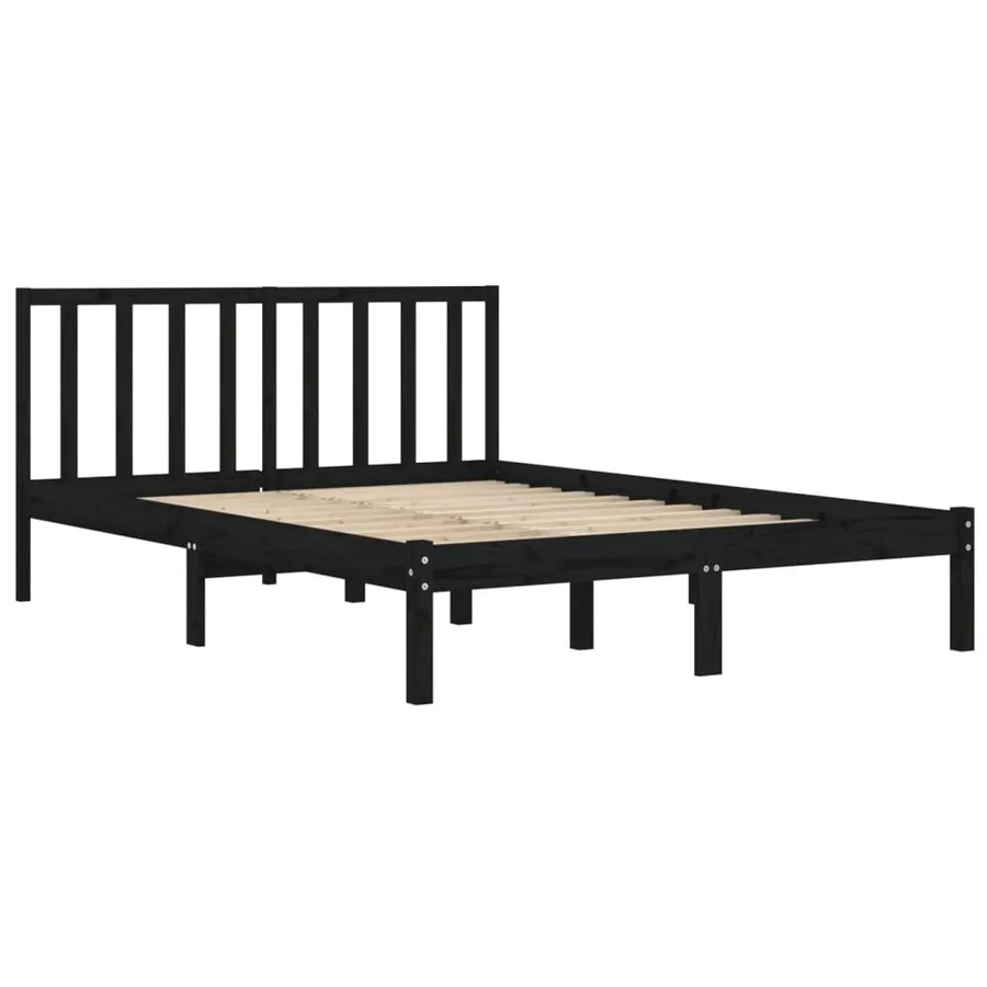 Cadre de lit sans matelas noir bois massif de pin 200x200 cm - 4