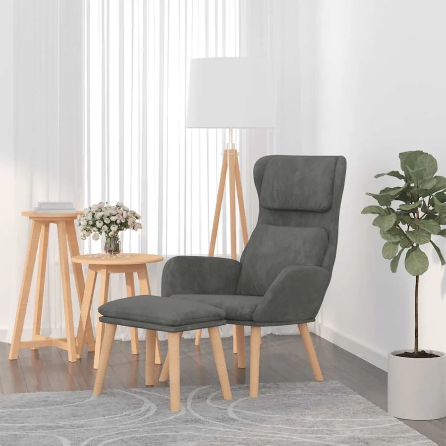 Chaise de relaxation avec tabouret Gris foncé Velours