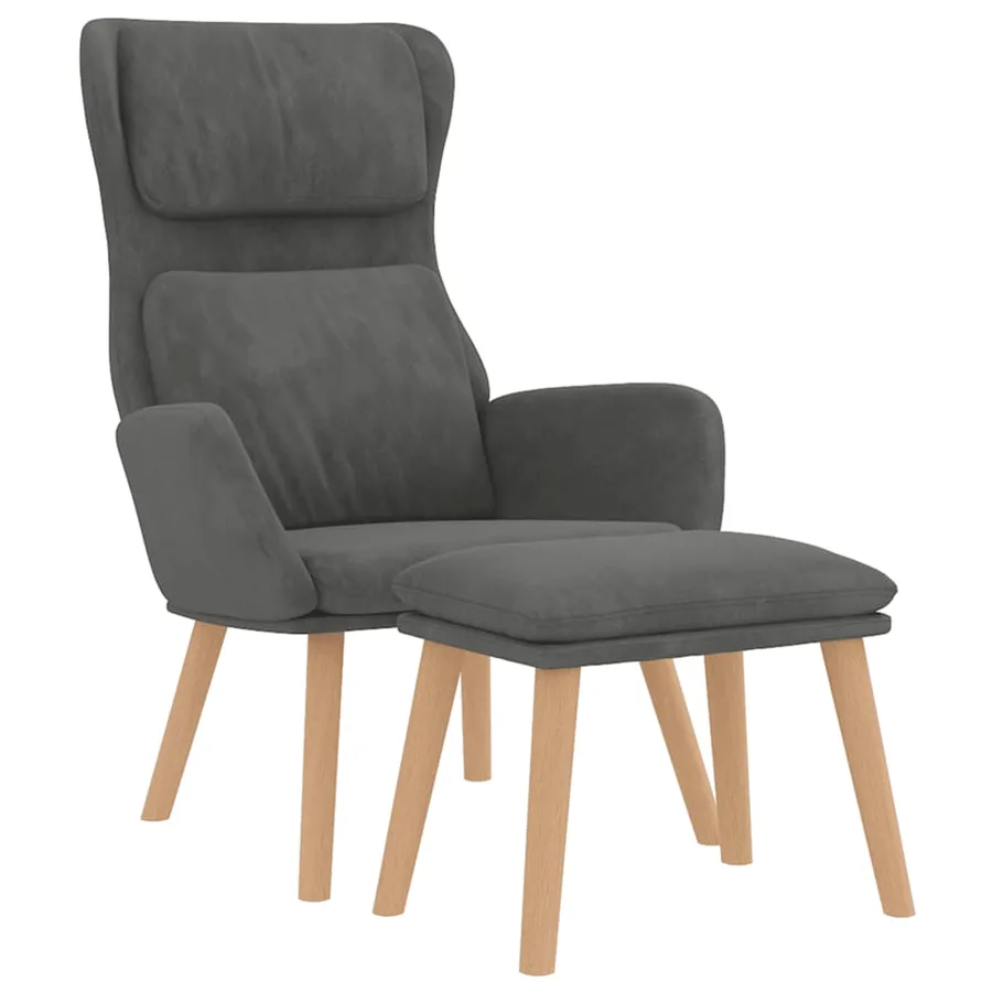 Chaise de relaxation avec tabouret Gris foncé Velours - 2