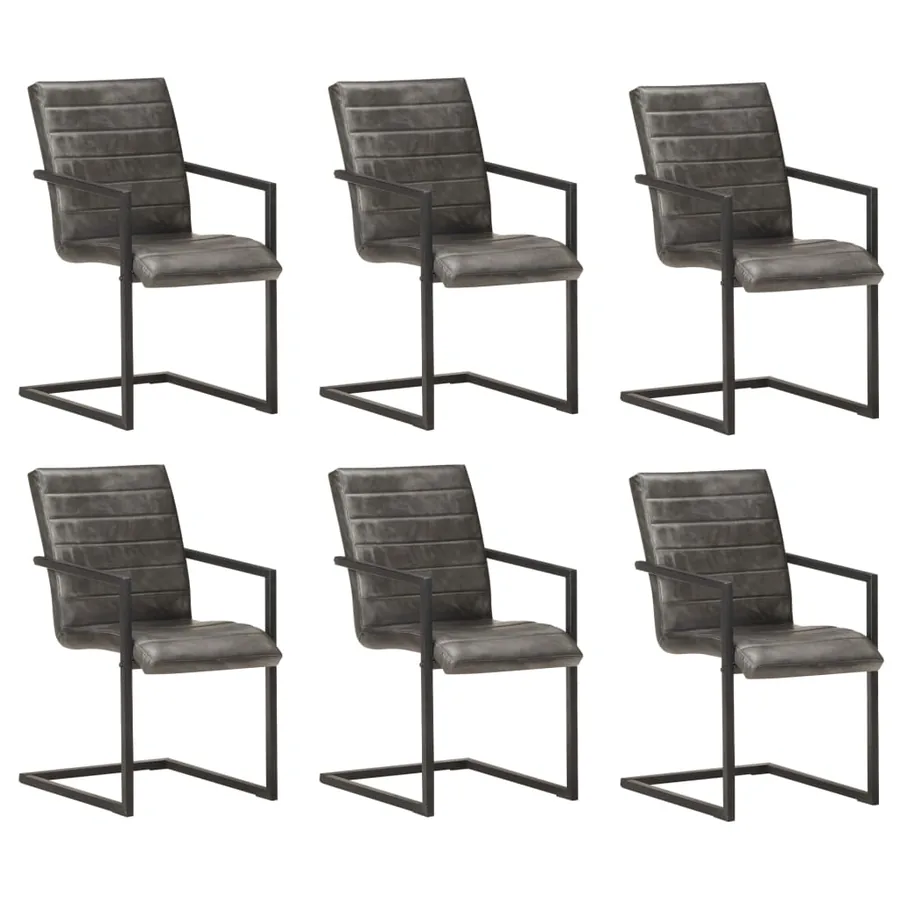 Chaises à manger cantilever lot de 6 gris cuir véritable