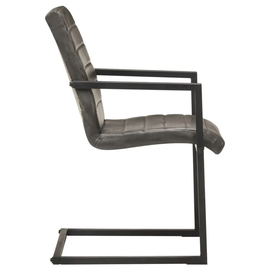 Chaises à manger cantilever lot de 6 gris cuir véritable - 4