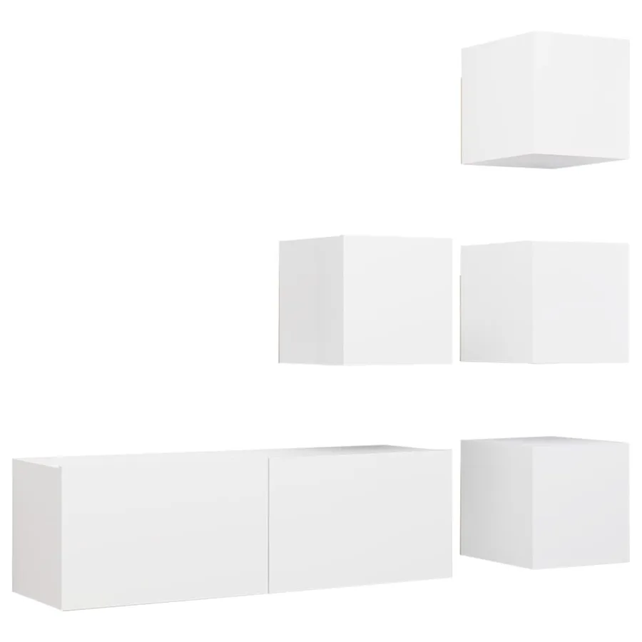Ensemble de meuble TV 5 pcs Blanc Bois d'ingénierie - 2
