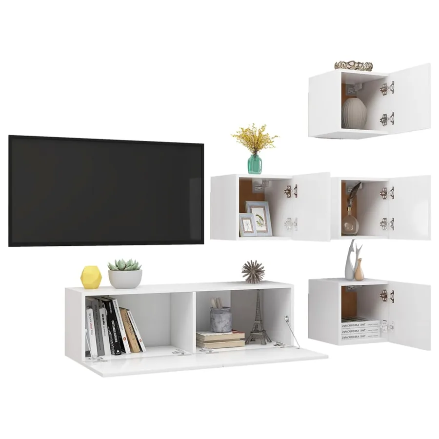 Ensemble de meuble TV 5 pcs Blanc Bois d'ingénierie - 5