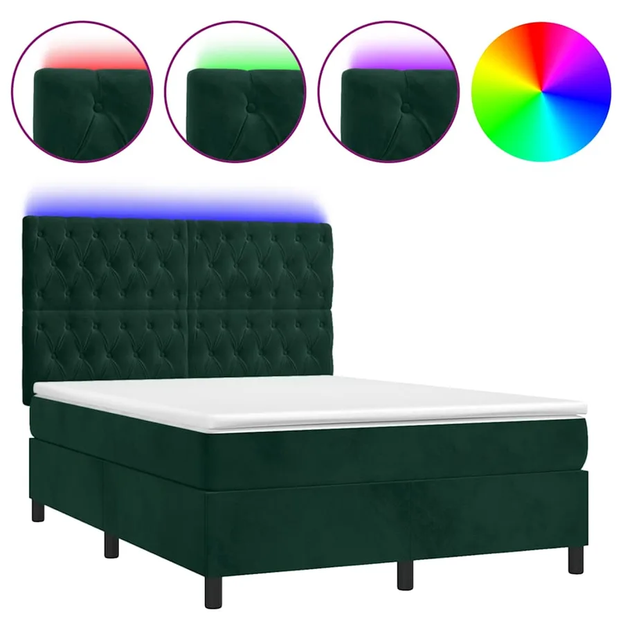 Sommier à lattes de lit matelas et LED Vert foncé 140x190 cm - 2
