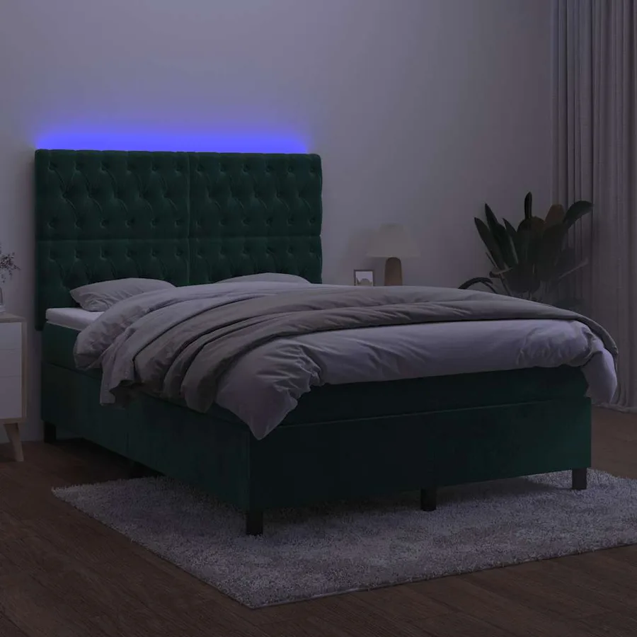 Sommier à lattes de lit matelas et LED Vert foncé 140x190 cm - 4