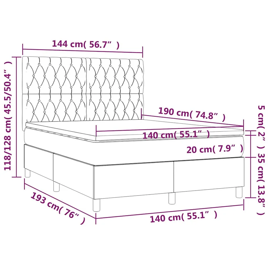 Sommier à lattes de lit matelas et LED Vert foncé 140x190 cm - 9