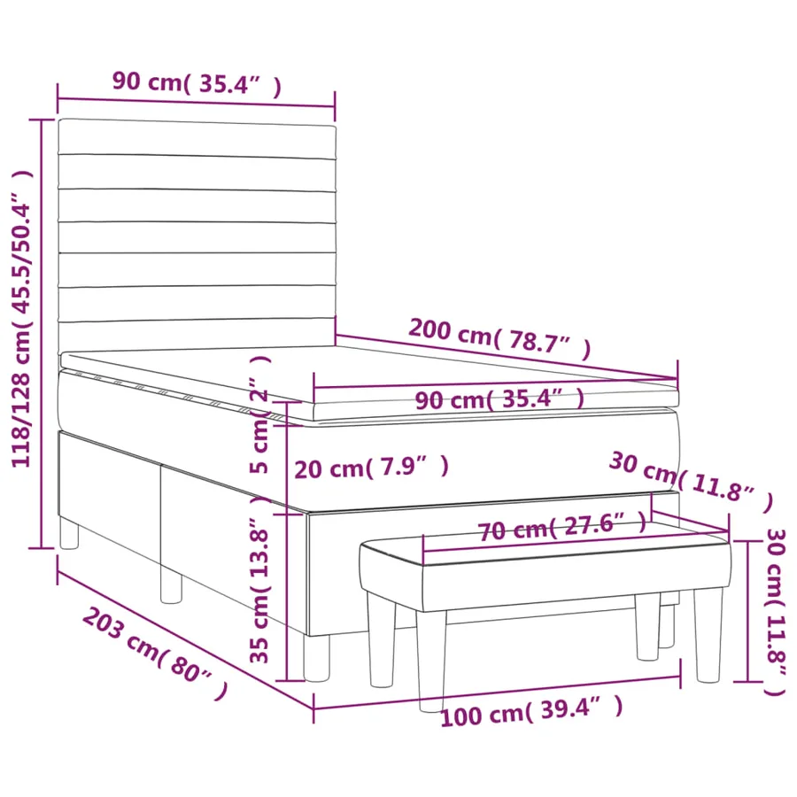 Sommier à lattes de lit avec matelas Noir 90x200 cm Tissu - 8