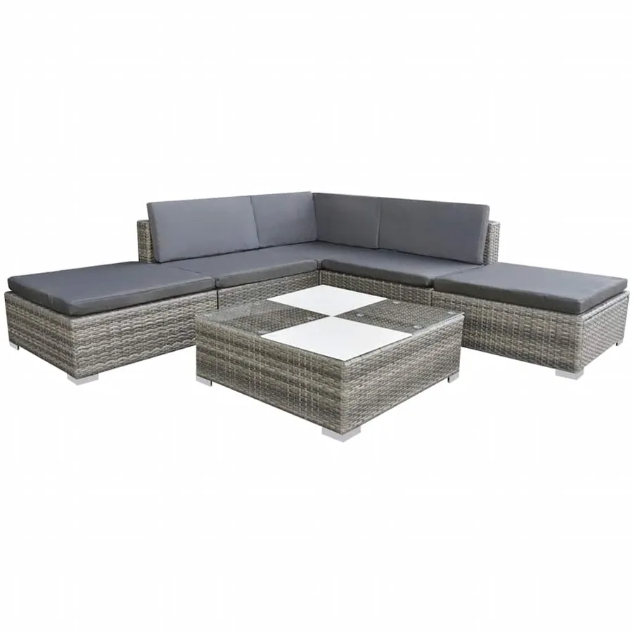 Salon de jardin 6 pcs avec coussins résine tressée gris - 2