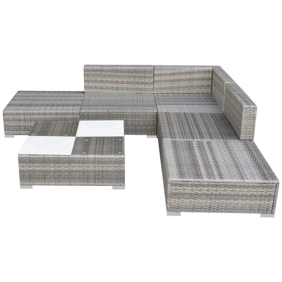 Salon de jardin 6 pcs avec coussins résine tressée gris - 4
