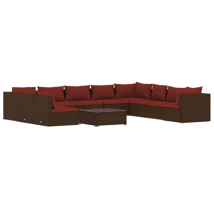 Salon de jardin 11 pcs avec coussins marron résine tressée - 2